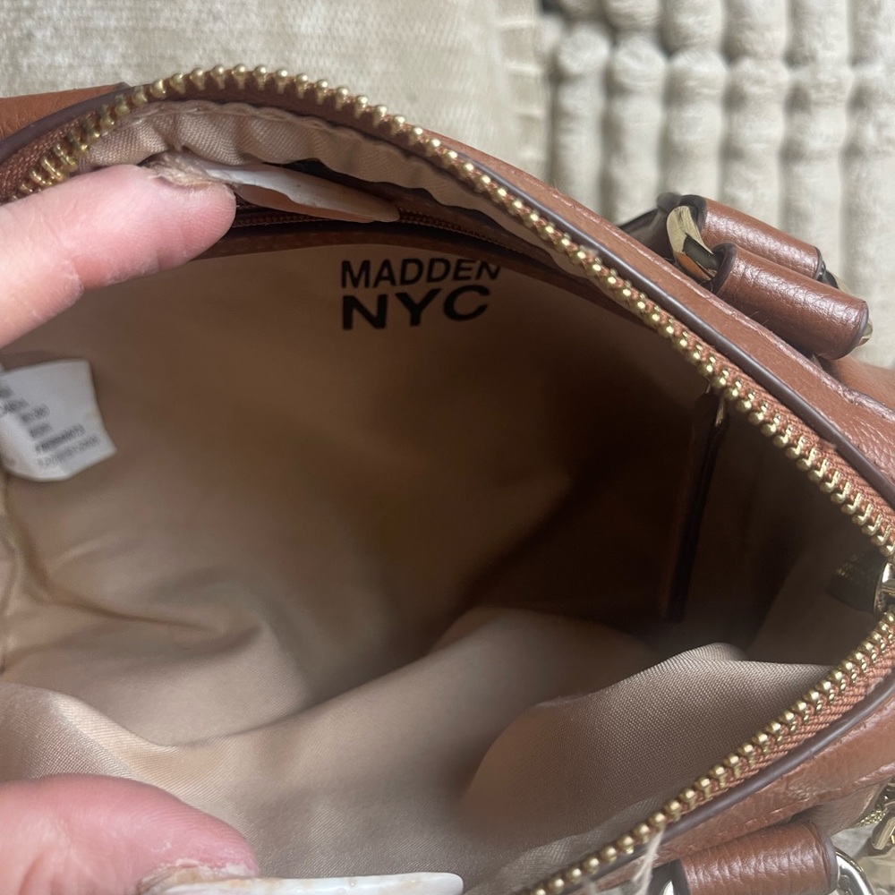 Madden NYC Brown Barrel Satchel Crossbody Dual Handles Zipper Pouch - Picture 2 of 8